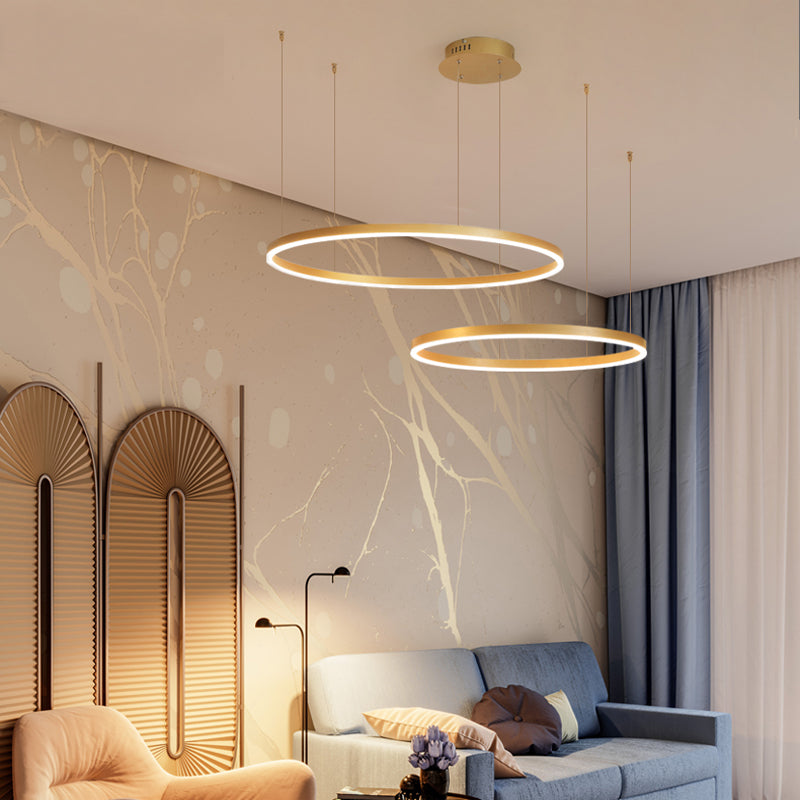 Circular Ring LED Pendant Light, 2-5 Rings, Black, Gold or Brown