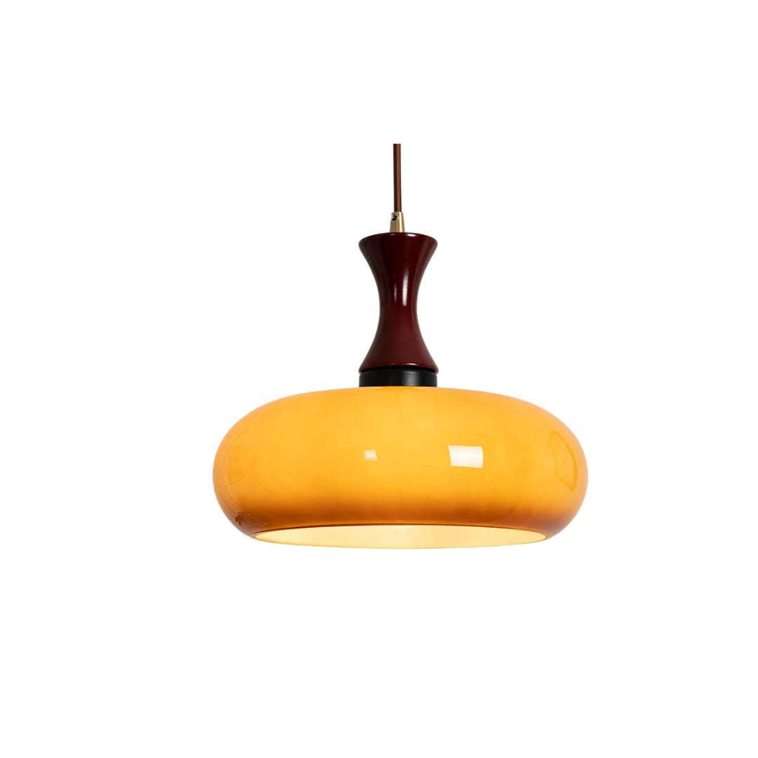 Glass and Wood Pendant Light with E27 Fitting, Retro Style
