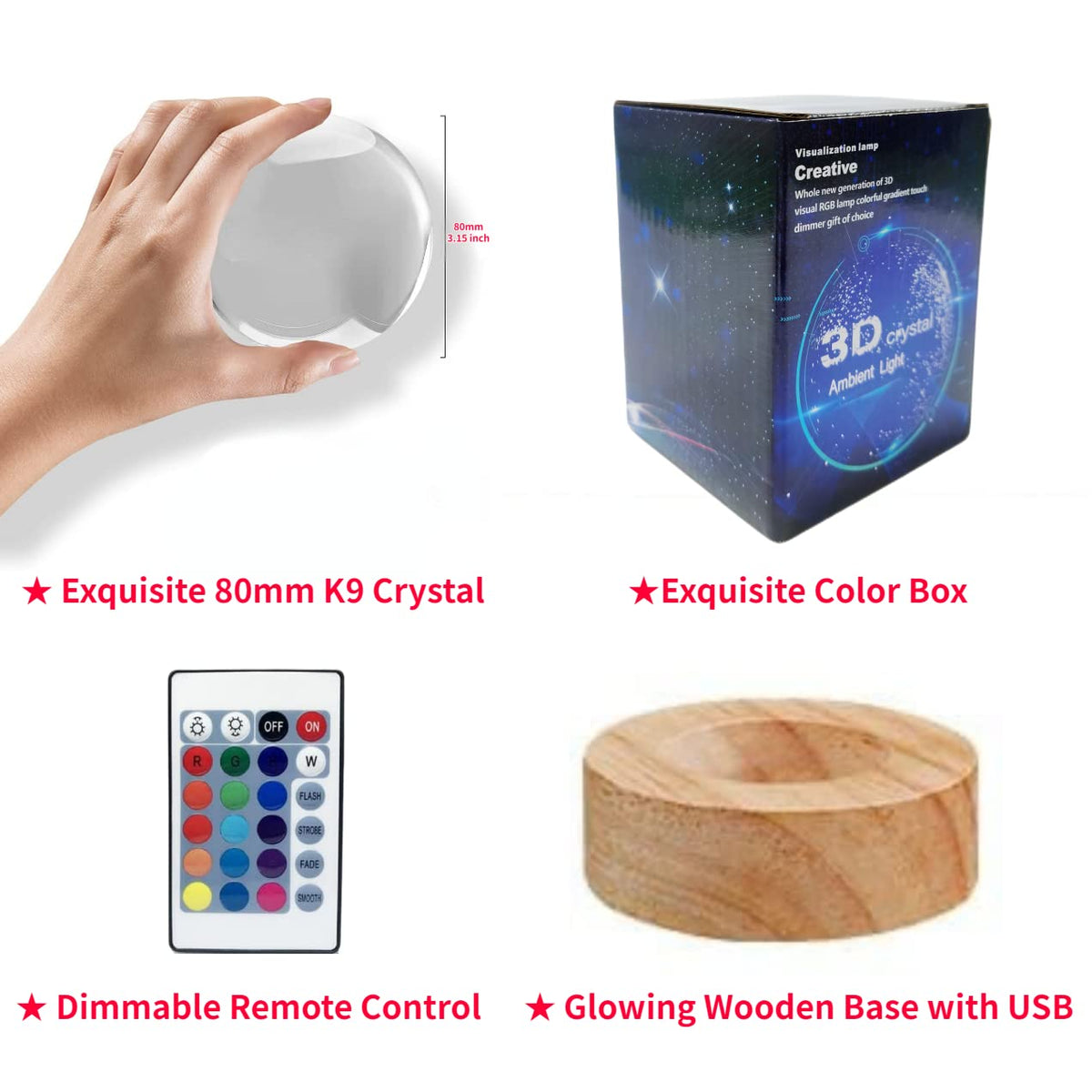 3D Crystal Axolotl Night Light with Wooden Base, 16 Colours