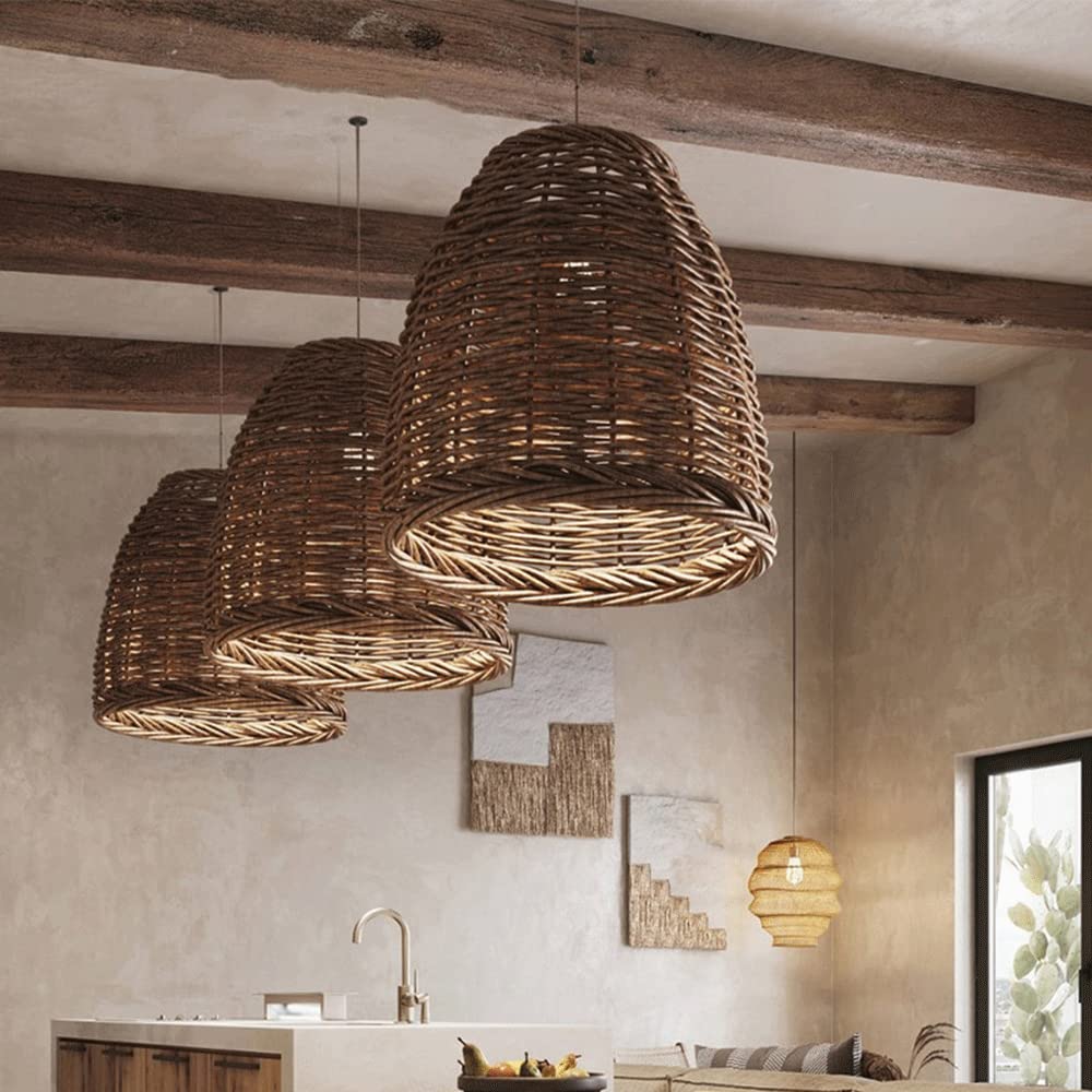Handwoven Rattan Pendant Chandelier, E27, Vintage Style