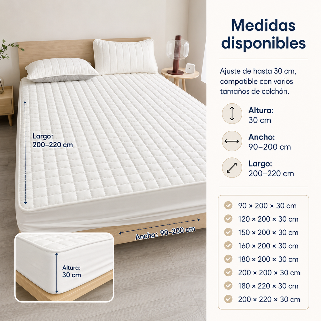 Quilted Water-Resistant Mattress Protector, Fits 30cm Depth