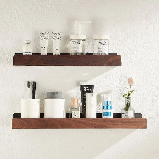 No-Drill Wooden Wall Shelf, Self-Adhesive, Three Sizes