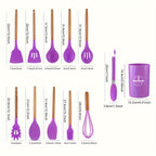 12-Piece Silicone Utensil Set with Wooden Handles, 9 Colours