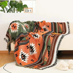 Jacquard Woven Throw with Plaited Fringes, 130 x 160 cm