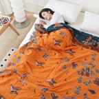 Layered Cotton Gauze Throw with Jacquard Weave and Tassels