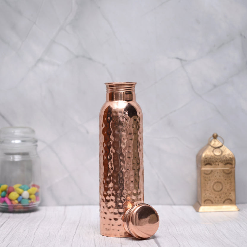 Hammered Pure Copper Water Bottle, 800ml, Leak-Proof