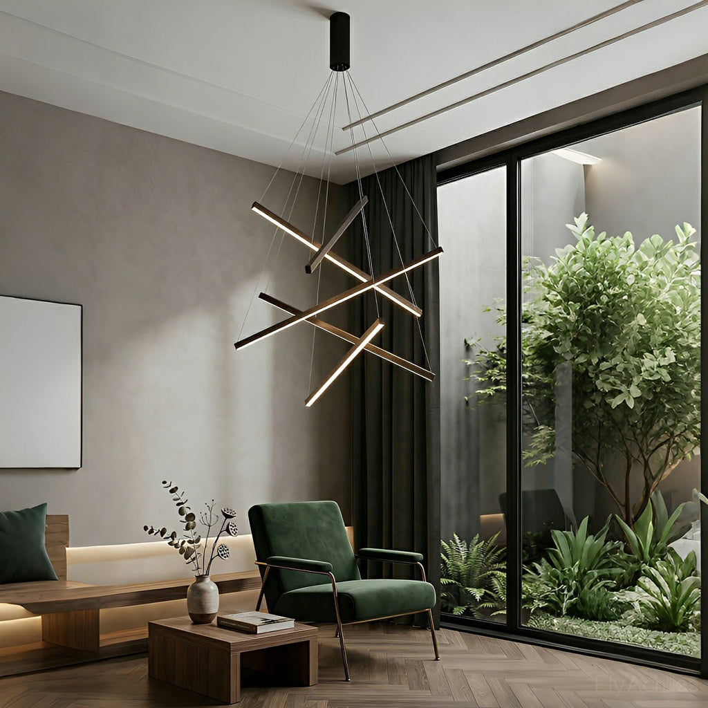 Tiered Black LED Pendant Chandelier, Dimmable with Remote