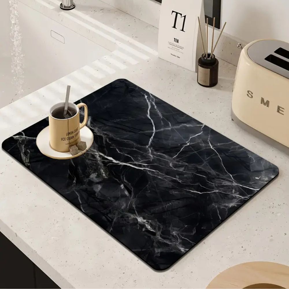 Absorbent Dish Drying Mat, Marble-Effect, Heat Resistant