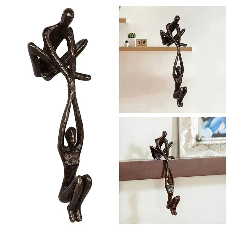 Balancing Couple Sculpture in Resin, Black or Bronze, 20.5cm