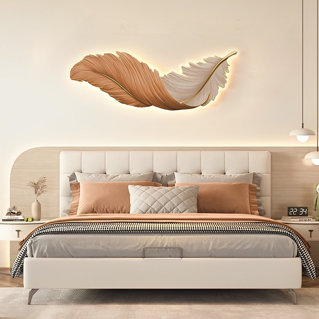 Feather LED Wall Art Light with Hidden Strip and Remote Dimmer