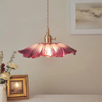 Ribbed Glass Flower Pendant Light with Gold-Tone Fitting