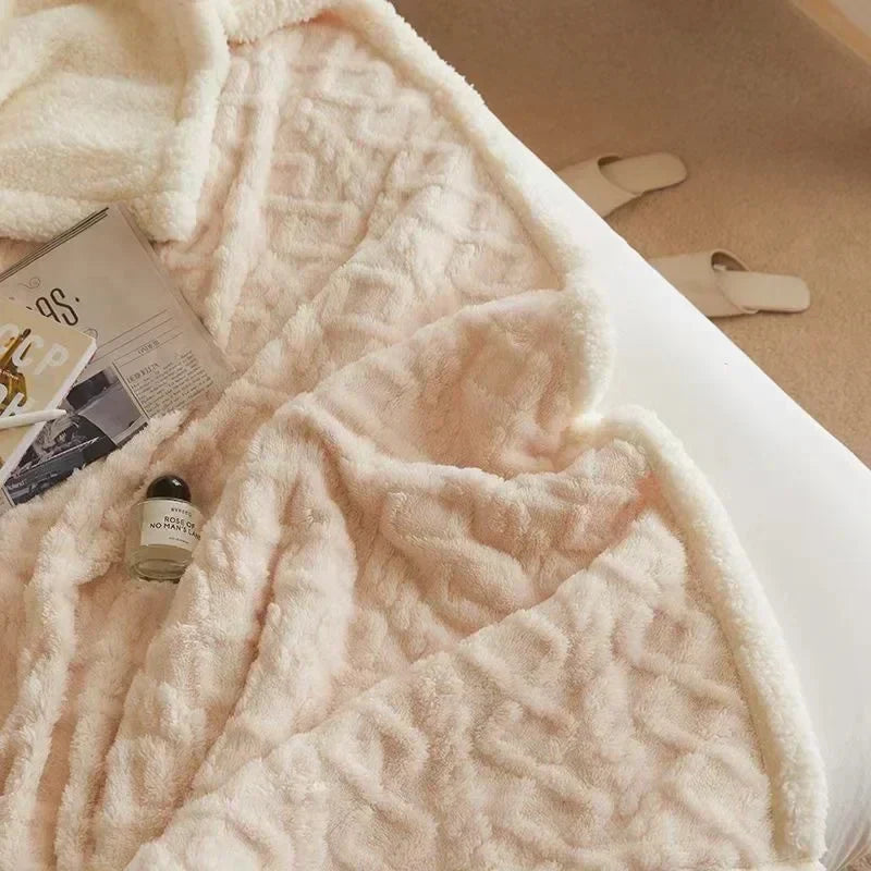 Double-Layer Winter Blanket, Fleece and Lambswool Look, 5 Sizes