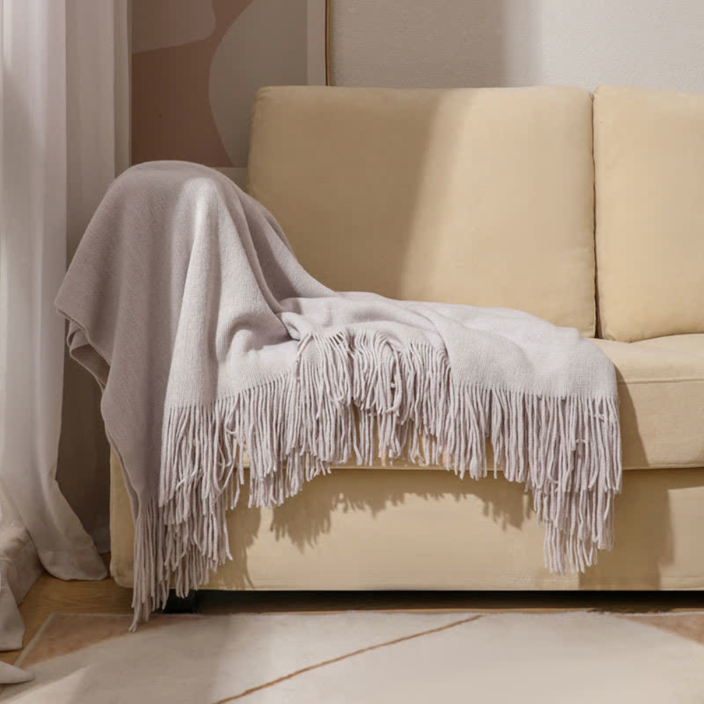 Chunky Knit Throw with Fringe Trim, Soft Acrylic, 2 Sizes