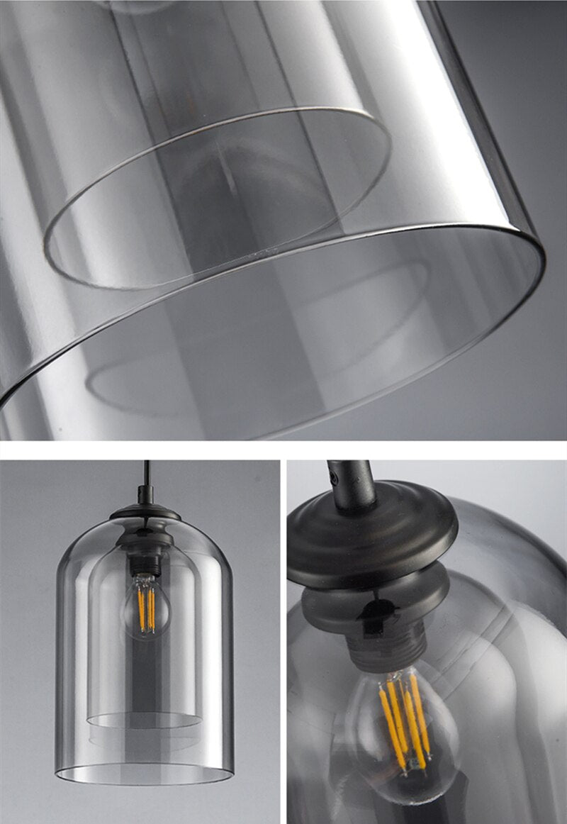Double Glass Globe Pendant Light, Clear Glass, Nordic Style