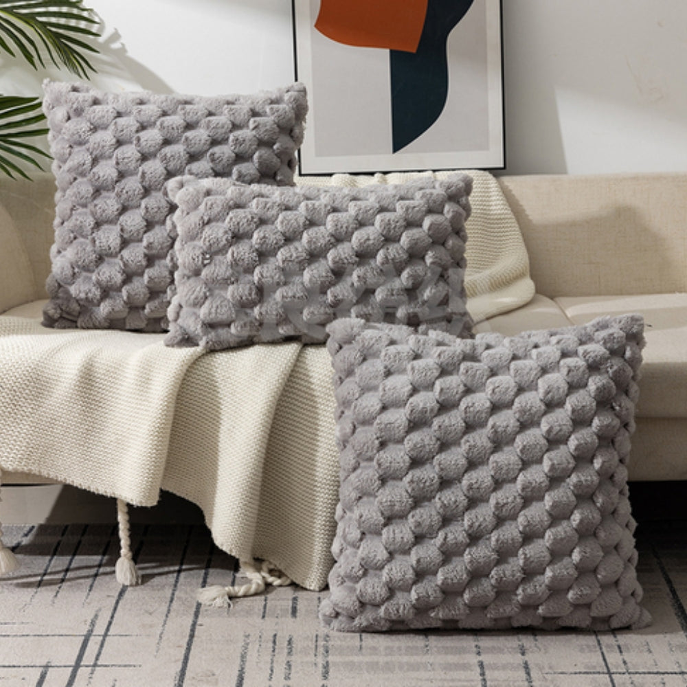 3D Textured Cushion Cover in Cotton Blend with Zip, 11 Colours