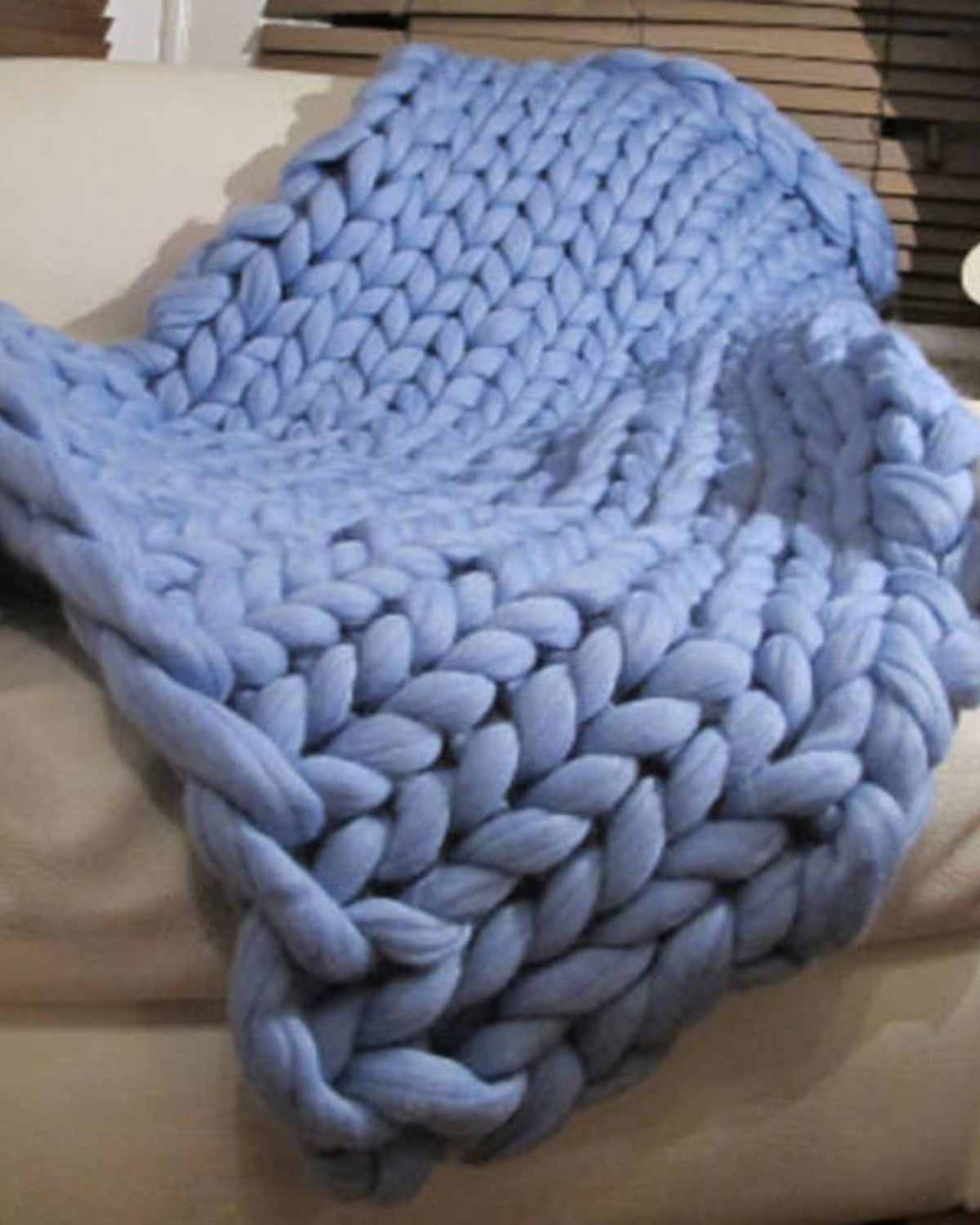 Hand-Knitted Chunky Chenille Throw Blanket