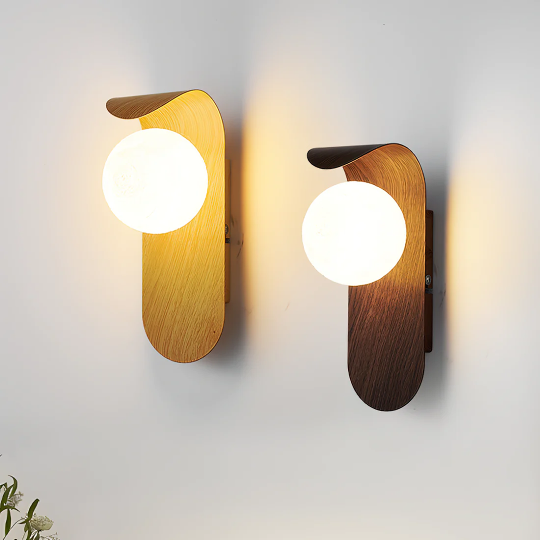 Wood-Effect Globe LED Wall Light, 25cm, Three Light Settings