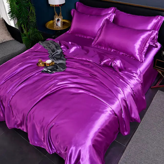 Satin Duvet Cover Set with 2 Pillowcases, 4 Sizes