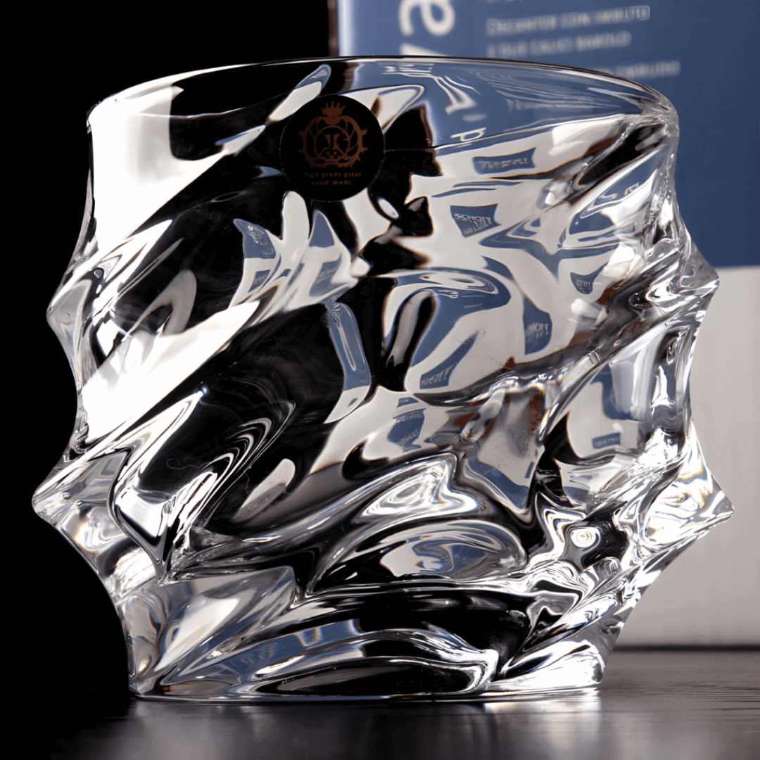 Japanese Crystal Whisky Glass with Wave Texture, Gift Boxed