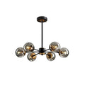 Scandinavian Glass Globe Chandelier, Black Iron, 6 to 16 Lights