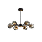 Scandinavian Glass Globe Chandelier, Black Iron, 6 to 16 Lights