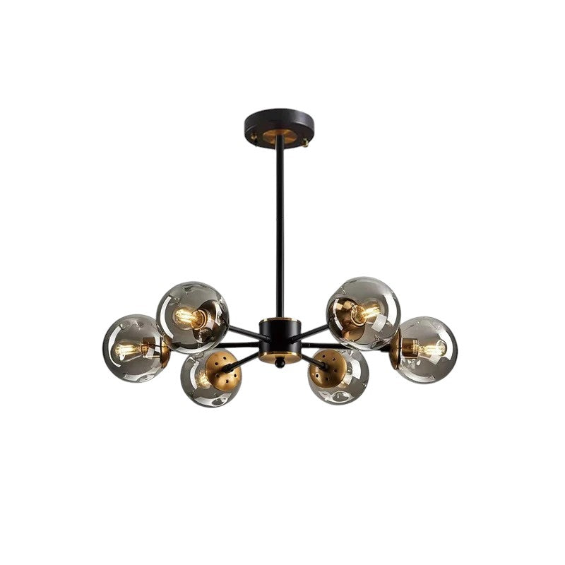Scandinavian Glass Globe Chandelier, Black Iron, 6 to 16 Lights