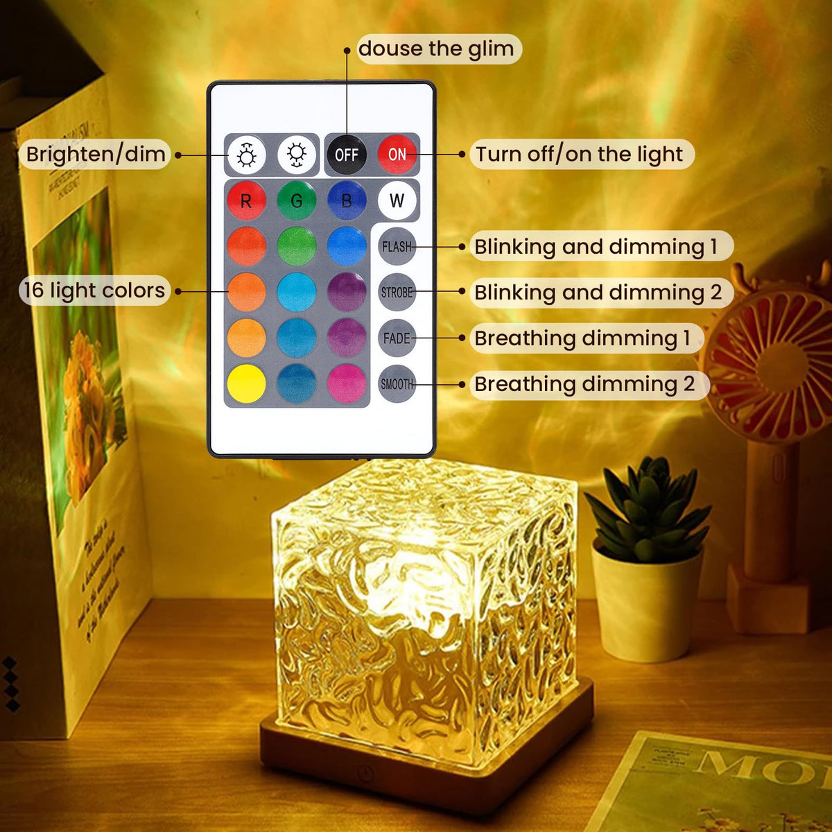 Ocean Wave and Northern Lights Projector Lamp, Wood Finish