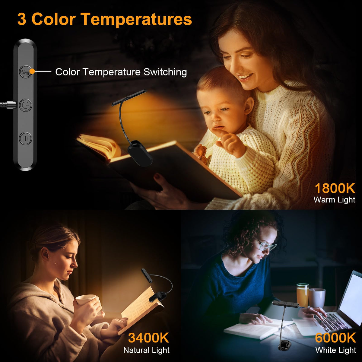 Rechargeable Clip-On Reading Light, 19 LEDs, USB-C