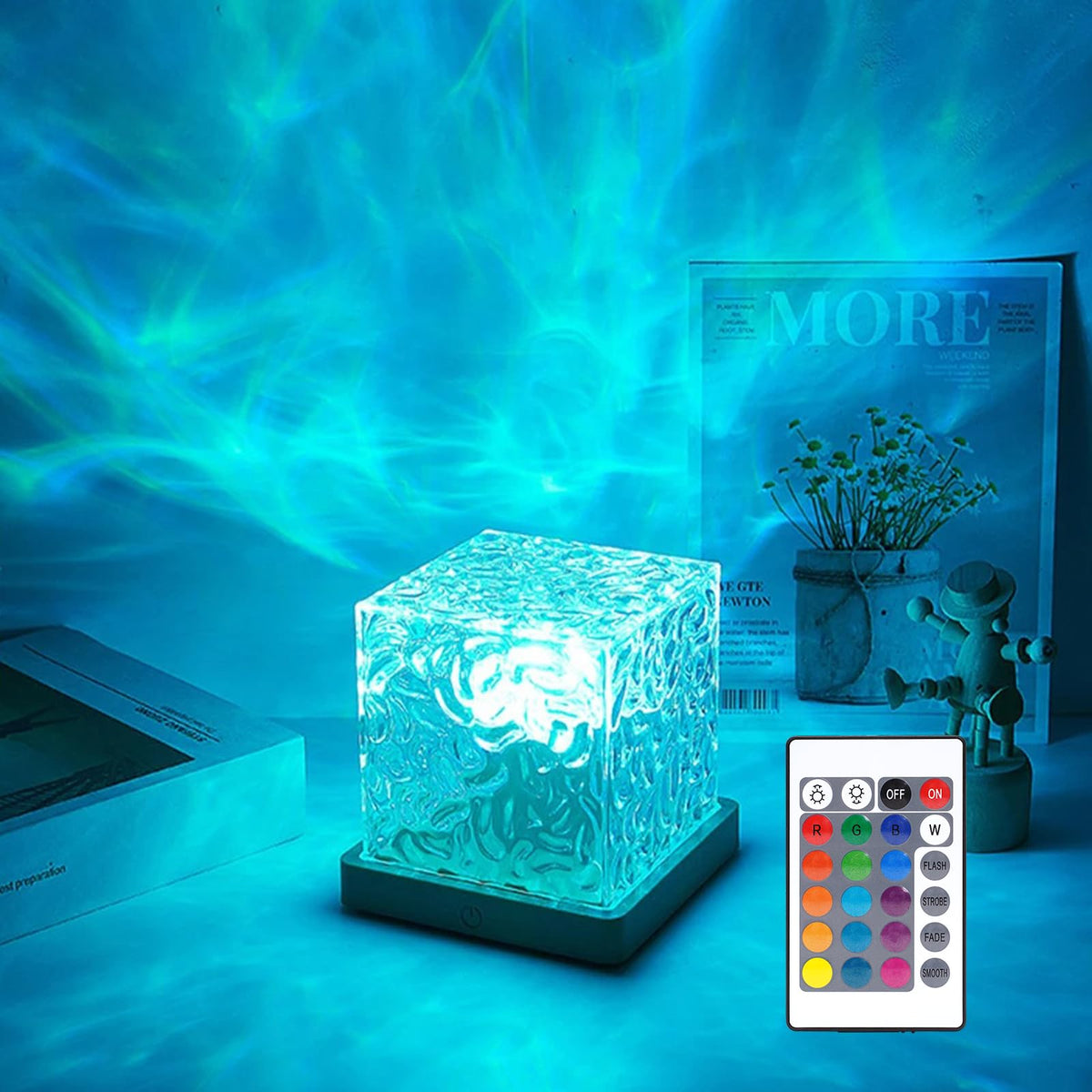 Ocean Wave and Northern Lights Projector Lamp, Wood Finish