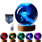 3D Crystal Axolotl Night Light with Wooden Base, 16 Colours