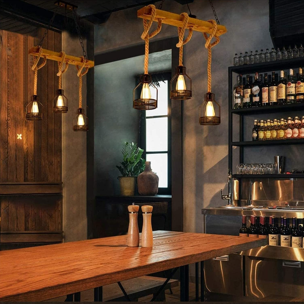 Hemp Rope Cage Pendant Light, Industrial, 3, 5 or 8 Lights