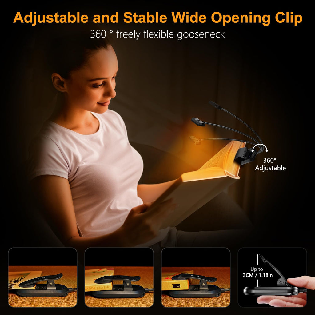Rechargeable Clip-On Reading Light, 19 LEDs, USB-C