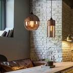 Tinted Glass Pendant Light with Wood Effect Metal, E27, 150 cm Cable
