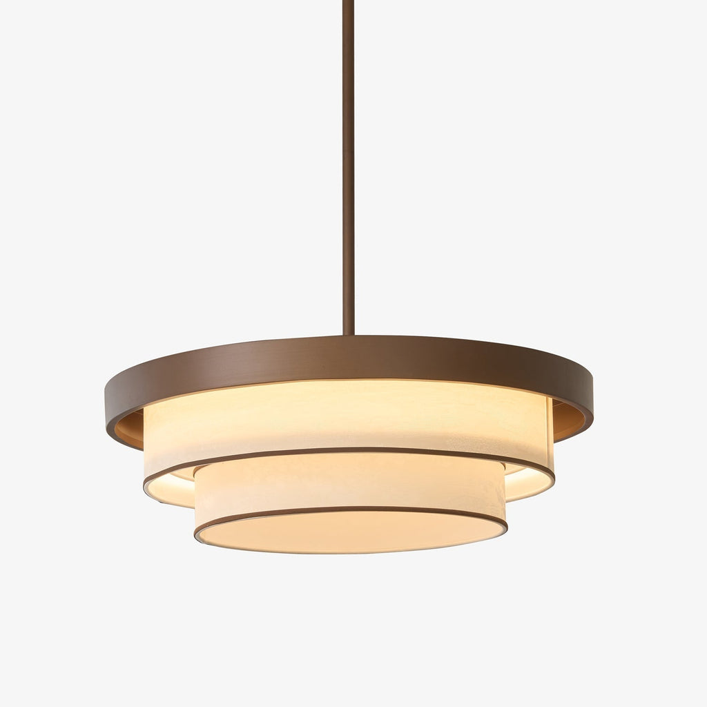 Three-Tier Fabric Ring Pendant Light, Bronze, LED