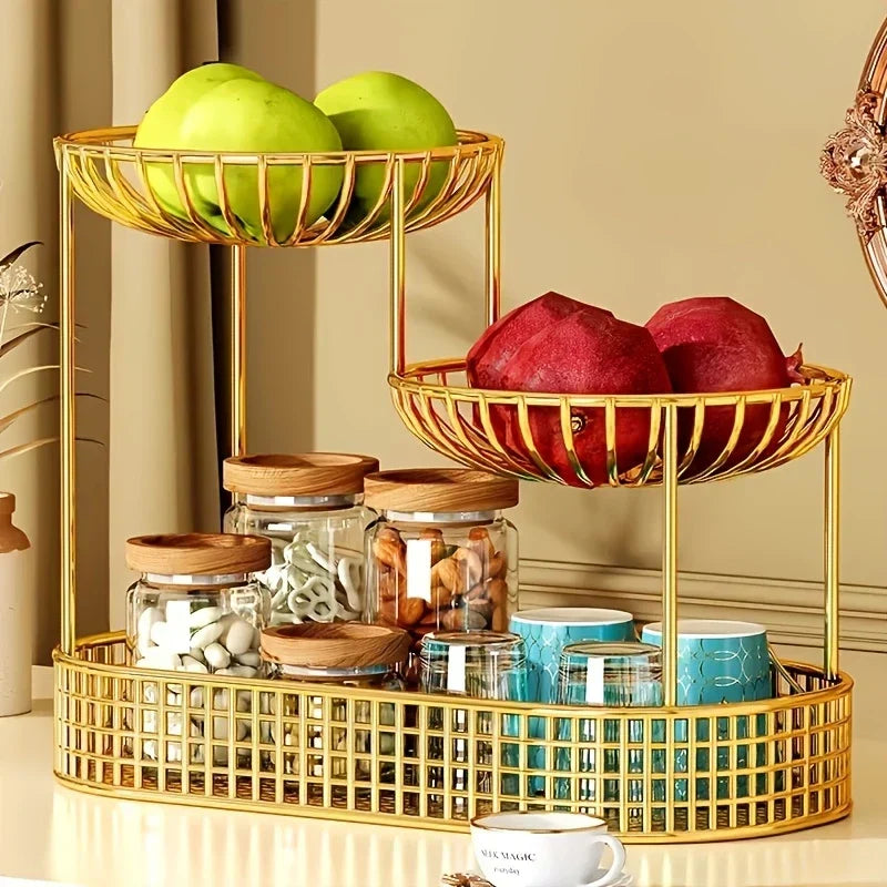 3-Tier Metal Fruit Stand, Gold Finish Serving Stand