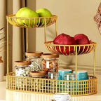 3-Tier Metal Fruit Stand, Gold Finish Serving Stand