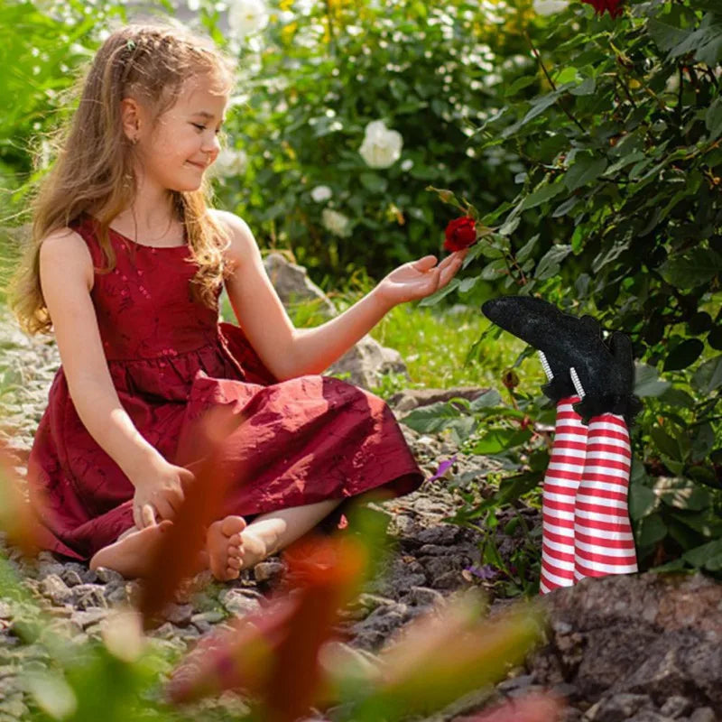 Halloween Witch Legs Garden Decoration with Striped Socks