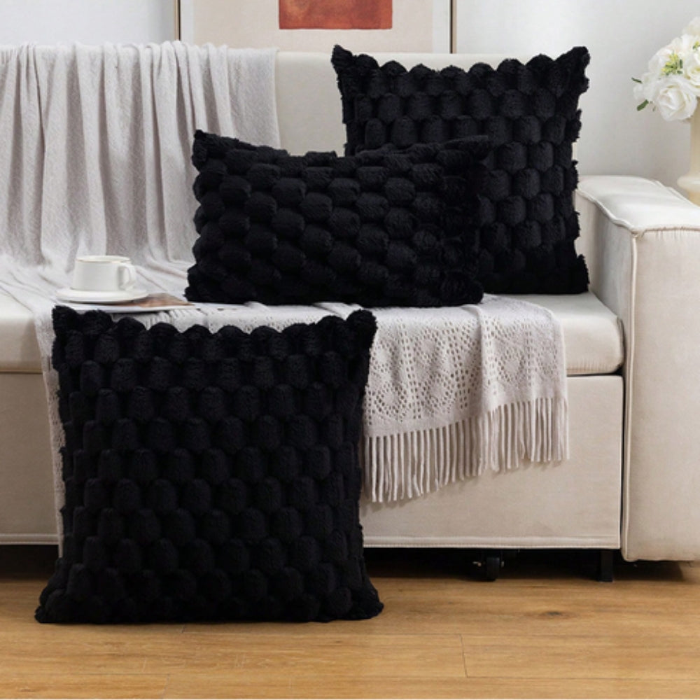 3D Textured Cushion Cover in Cotton Blend with Zip, 11 Colours