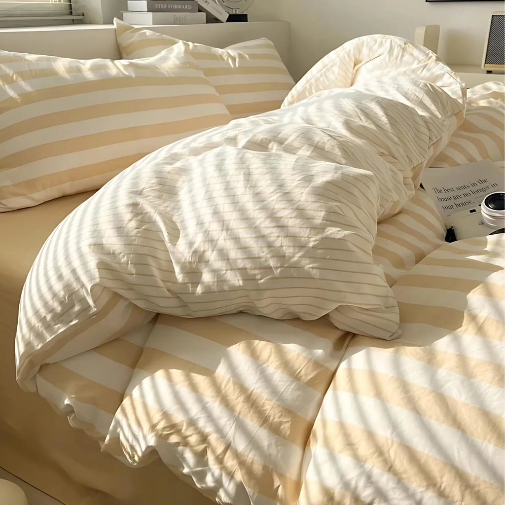 Striped Duvet Cover Set with Fitted Sheet, Four Bed Sizes