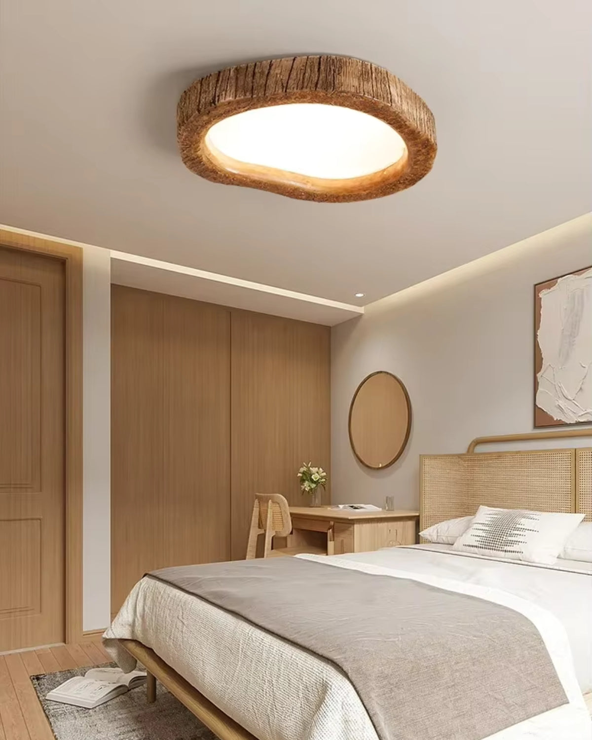 Round Wood-Effect LED Ceiling Light, Low Profile, 3 Sizes