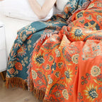 Reversible Cotton Gauze Throw, Floral Orange and Turquoise