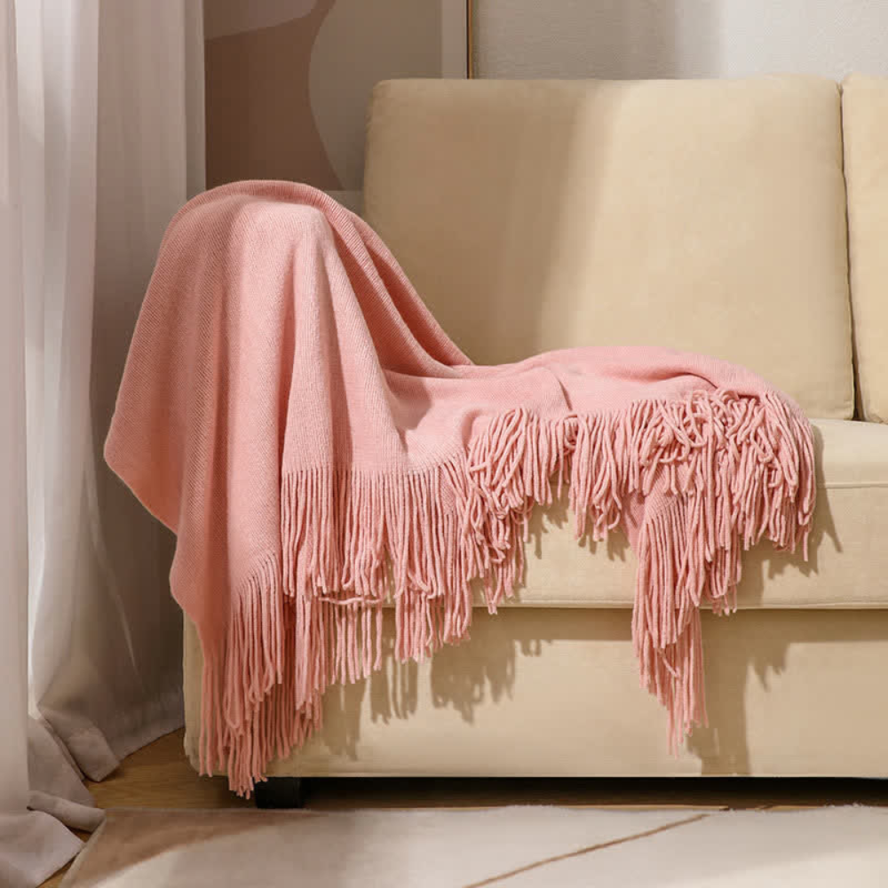 Chunky Knit Throw with Fringe Trim, Soft Acrylic, 2 Sizes