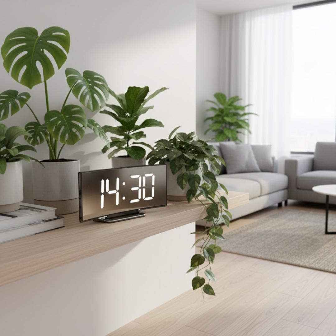 Digital LED Alarm Clock with Curved Display and Night Mode