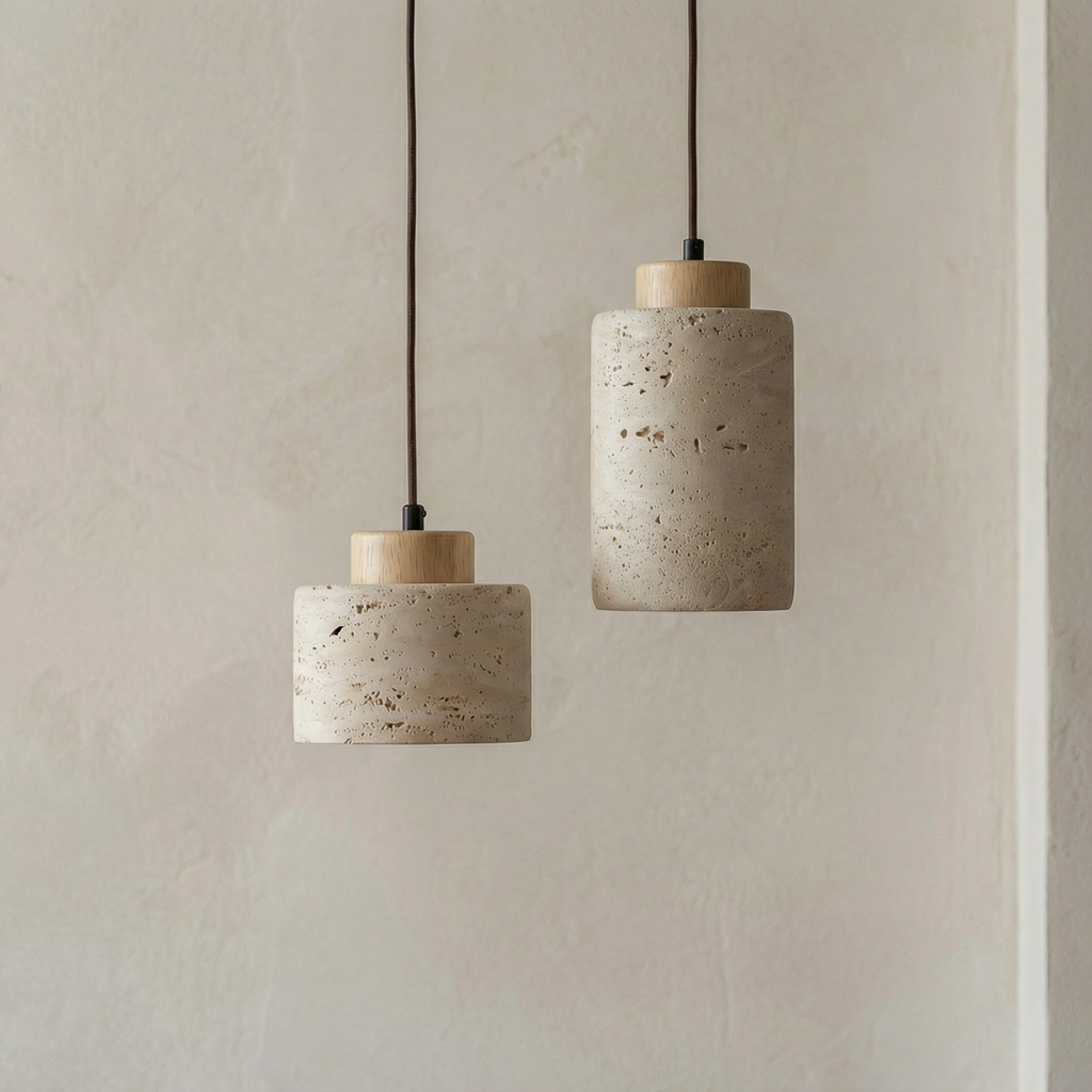 Modern Natural Stone Pendant Light with Textured Shade