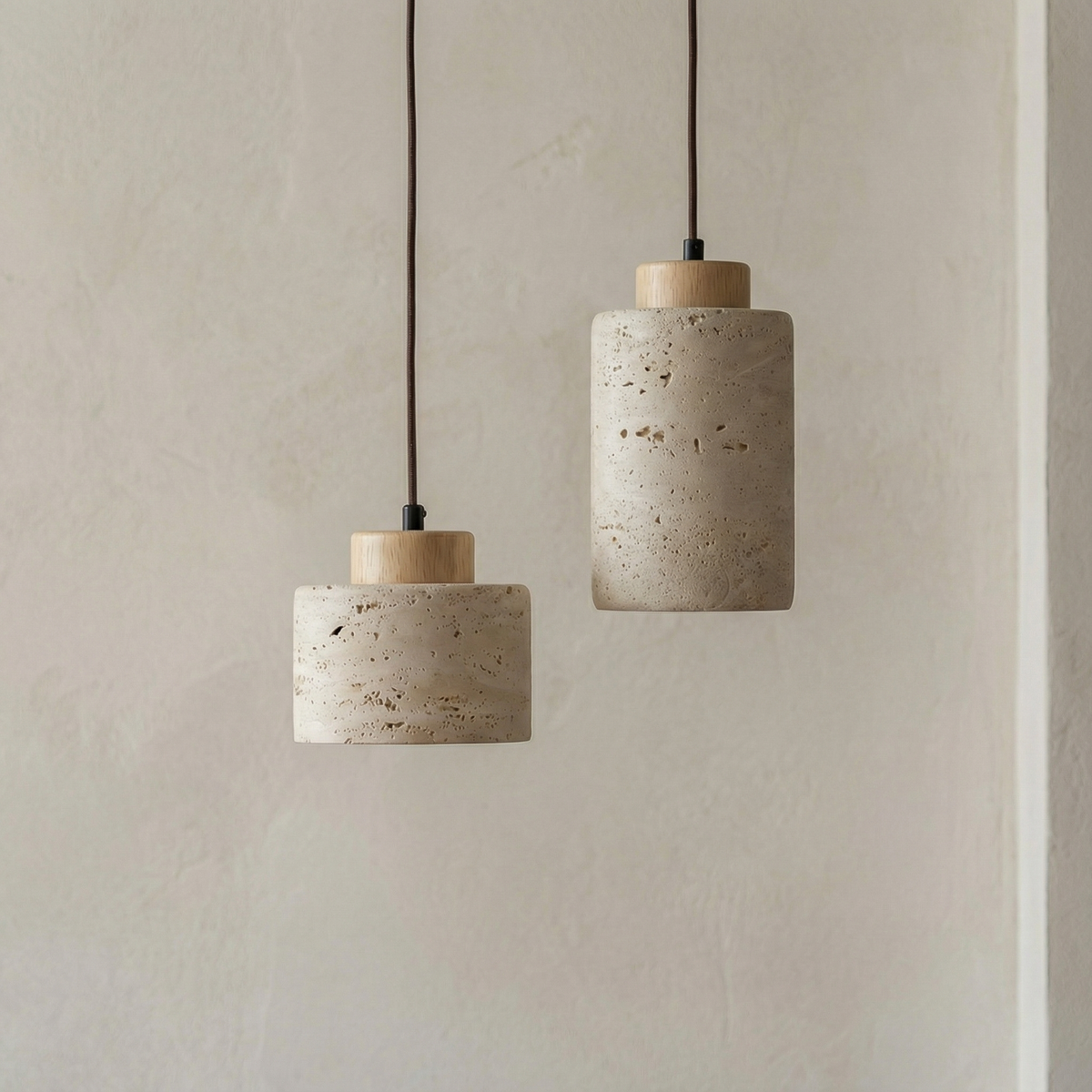 Modern Natural Stone Pendant Light with Textured Shade