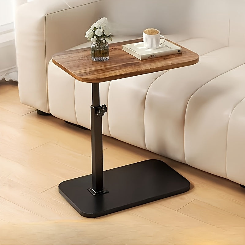 Height Adjustable Side Table for Sofa and Bed, Wood and Metal