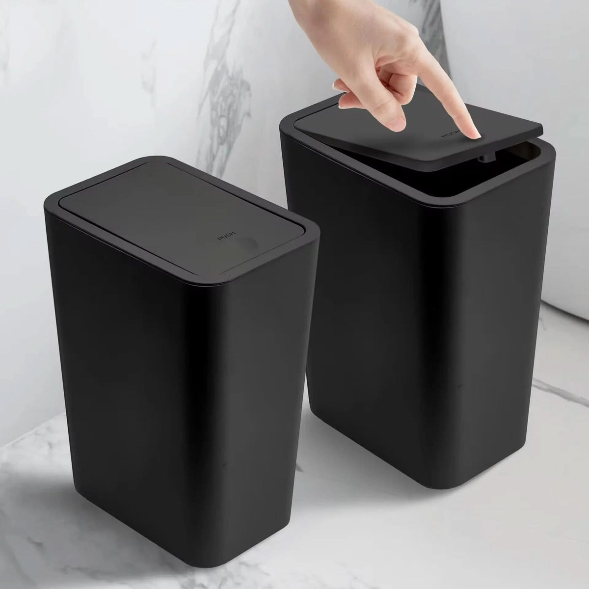 Slim 10L Push-Button Bin with Lid, Odour Sealing