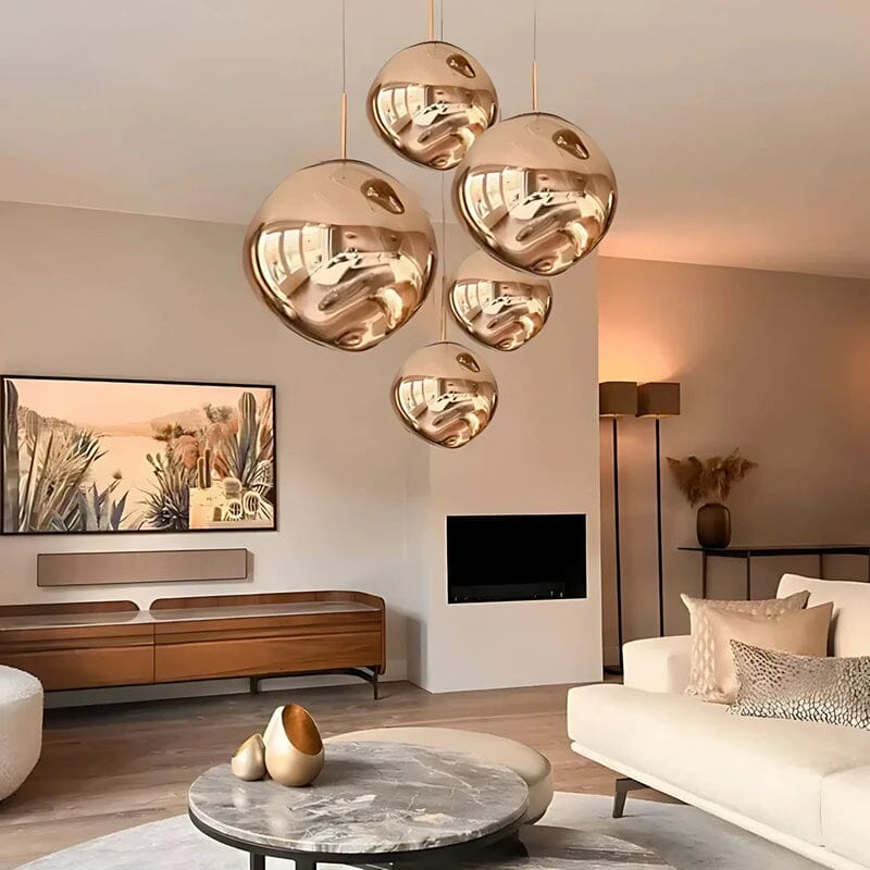 Mirrored Globe Pendant Light in PVC, 15-50cm, Adjustable Drop