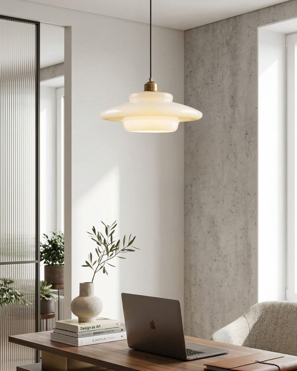 Opal White Glass Pendant Light with Brushed Brass, E27