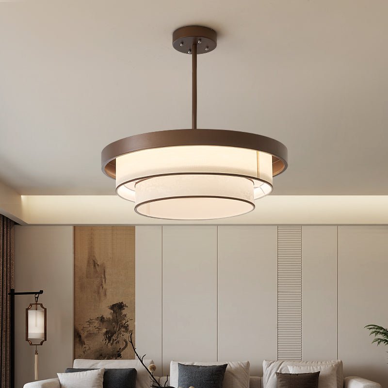 Three-Tier Fabric Ring Pendant Light, Bronze, LED